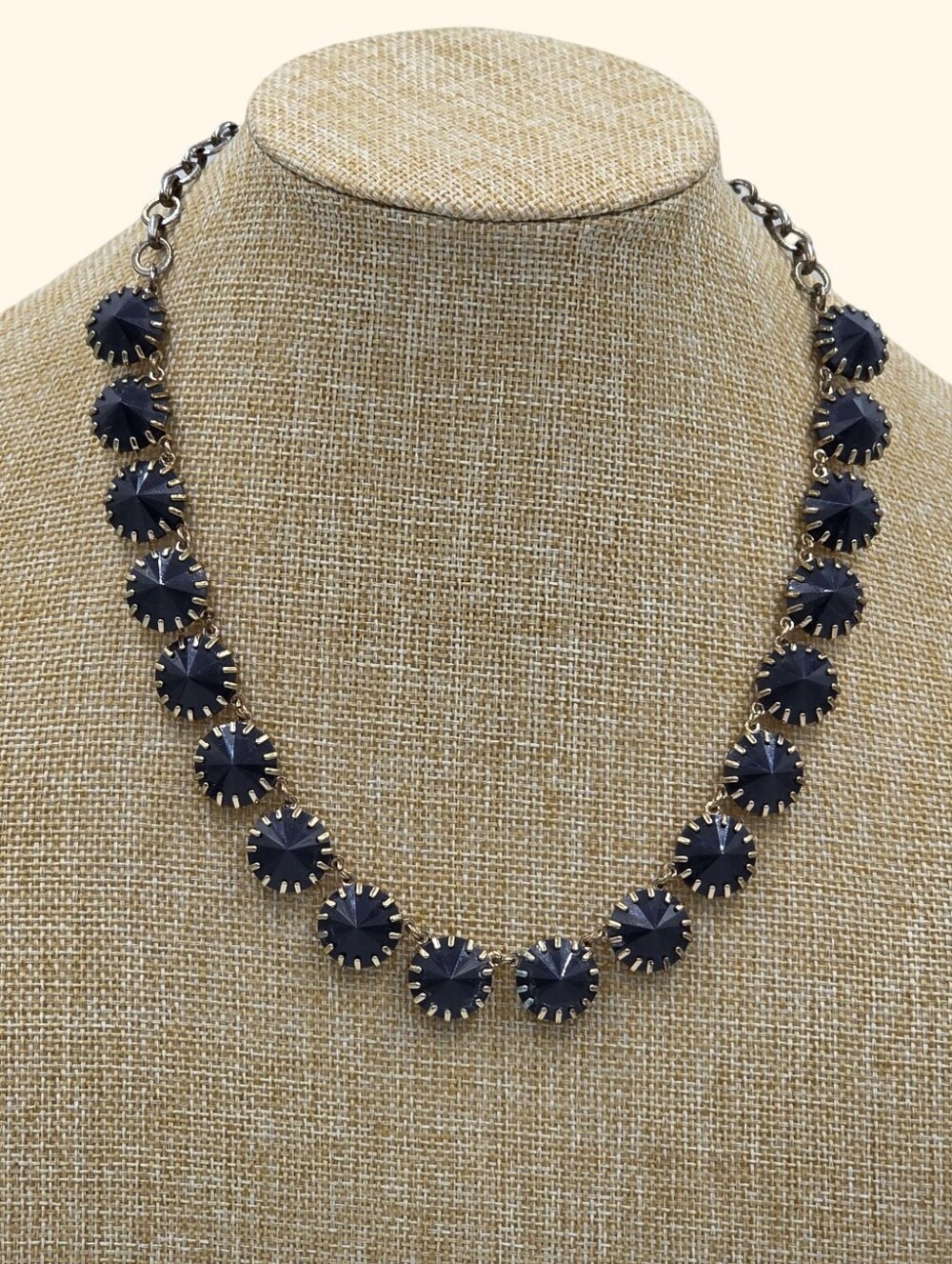 J. Crew Navy Blue And Antique Gold Disc Necklace
